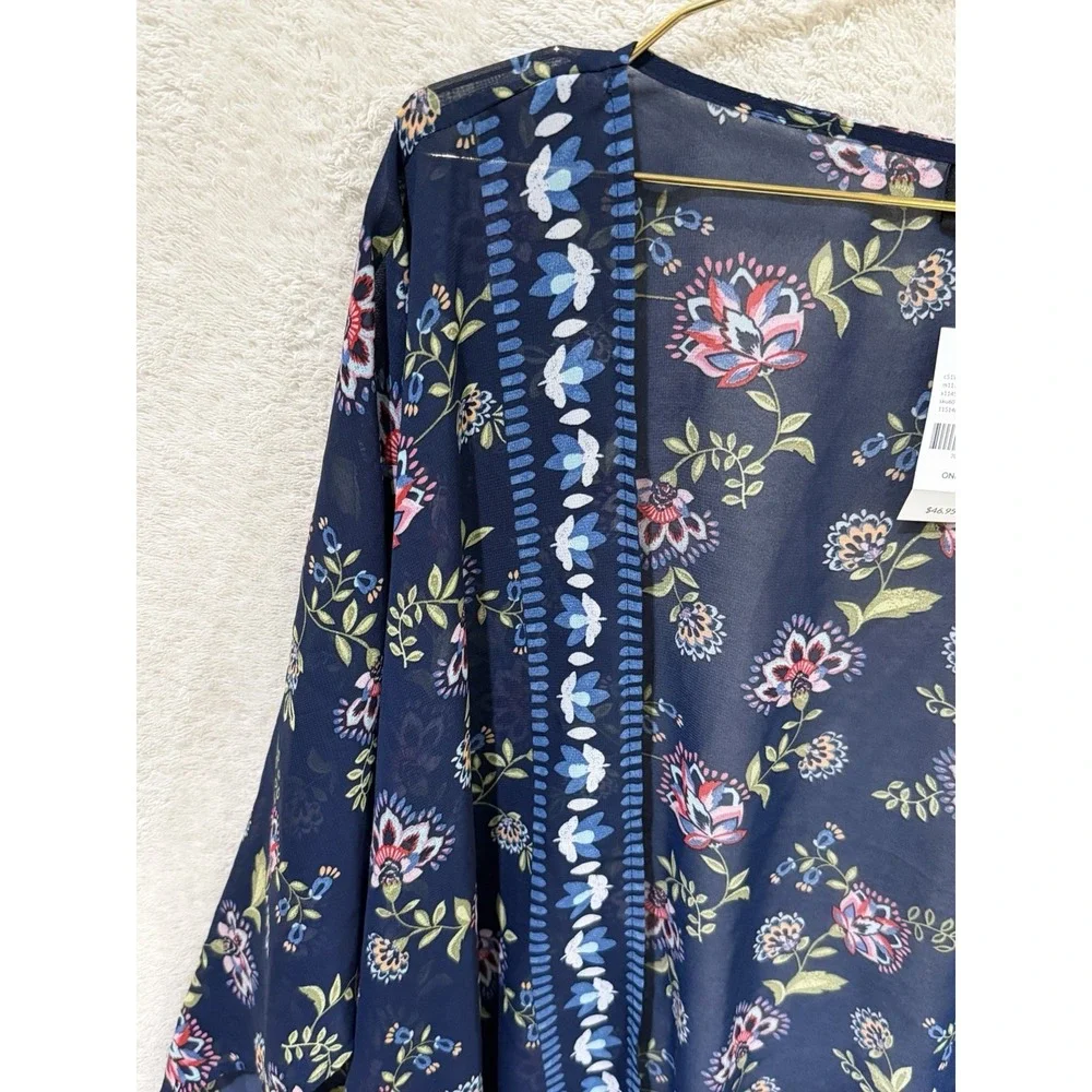 NWT Lane Bryant Navy Floral Chiffon Kimono One Size Sheer‎